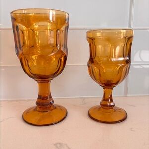 8 Large and 14 Small Vintage Libbey Glass Co. Amber Ashburton Glasses Barware